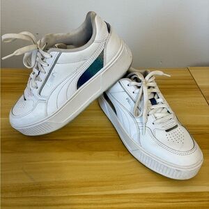 Puma White Sneakers with Blue and Green Details